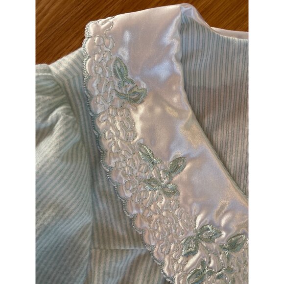 Bellina Pajama Set Womens Med Striped Embroidered Collar Mint Green Flannel Feel - Picture 9 of 13